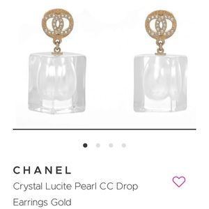 CHANEL Crystal Lucite CC Gold Drop Earrings